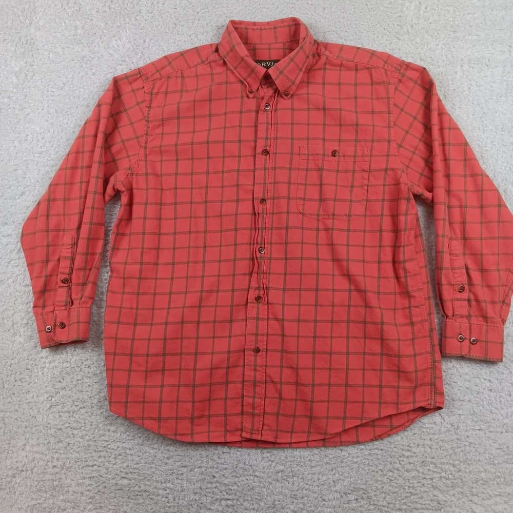 Orvis Shirt Button Down Men XL Red Plaid Cotton Wool Flannel 2C1B